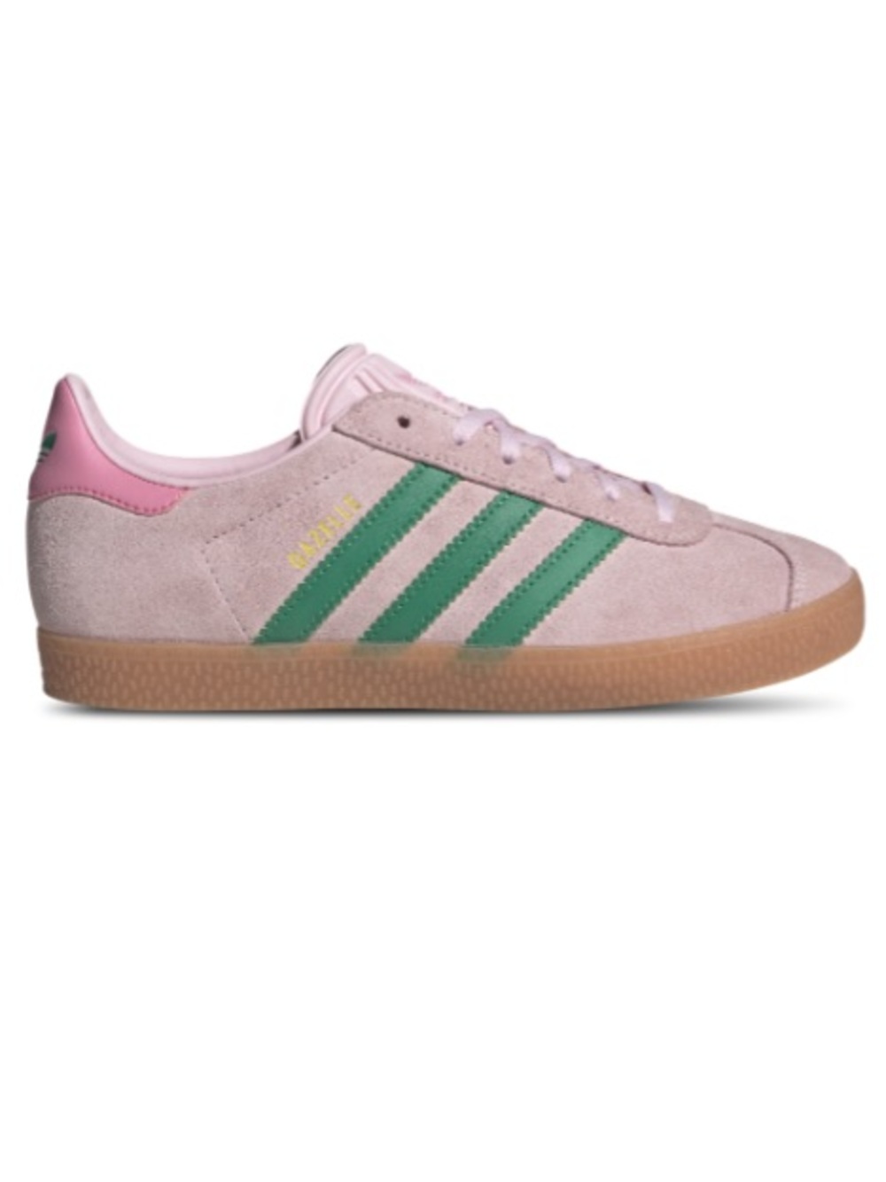 adidas Gazelle Kids Pink Suede Sneakers with Green Stripes size girls 3.5